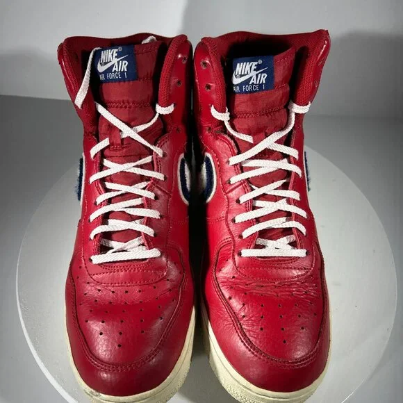 Nike Air Force 1 High Top Red Shoes Mens Size 10 Chenille Swoosh Sneakers AF1 BF - Picture 2 of 12